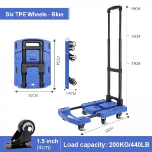 Foldable Hand Truck, 500 LB Heavy Duty Luggage Cart, Utility Dolly Platform Cart with 6 Wheels for Luggage, Travel, Moving, Shopping, Office Use, Black,Green,Orange