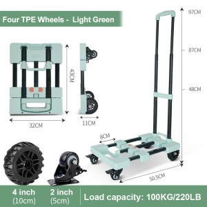 Folding Hand Truck, 220 lbs Heavy Duty Luggage Cart for Moving, Solid Construction Utility Dolly Cart Compact and Lightweight for Luggage, Personal, Travel, Auto, Moving and Office Use