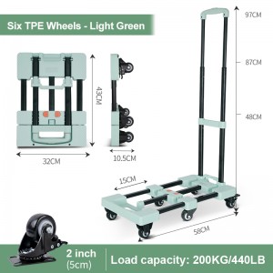 Folding Hand Truck, Foldable Dolly Cart for Moving 500lbs Heavy Duty Luggage Cart Portable Platform Cart Collapsible Dolly with 6 Wheels & 2 Ropes for Travel House Office Moving, Black,Green