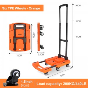 Foldable Hand Truck, 500 LB Heavy Duty Luggage Cart, Utility Dolly Platform Cart with 6 Wheels for Luggage, Travel, Moving, Shopping, Office Use, Black,Green,Orange