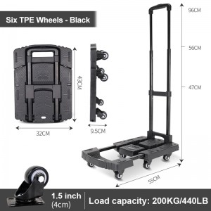 Foldable Hand Truck, 500 LB Heavy Duty Luggage Cart, Utility Dolly Platform Cart with 6 Wheels for Luggage, Travel, Moving, Shopping, Office Use, Black,Green,Orange